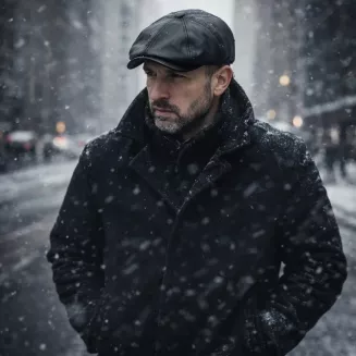 Skórzany czarny kaszkiet męski z osłoną na kark i uszy K293A Polar Fashion - 7