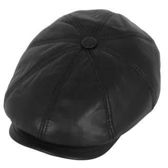 Skórzany czarny kaszkiet męski z osłoną na kark i uszy K293A Polar Fashion - 4