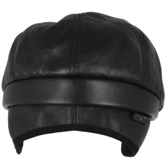 Skórzany czarny kaszkiet męski z osłoną na kark i uszy K293A Polar Fashion - 5