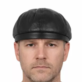 Skórzany czarny kaszkiet męski z osłoną na kark i uszy K293A Polar Fashion - 8