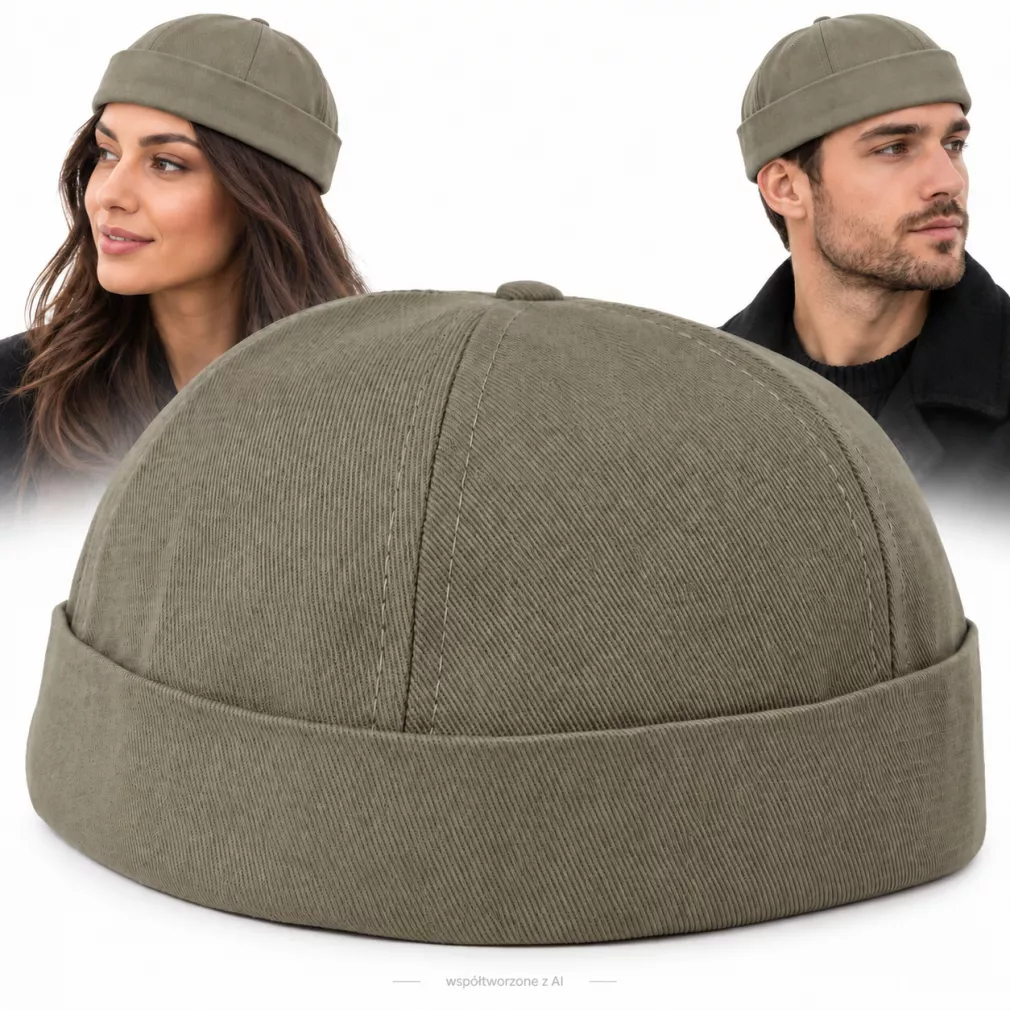 Czapka Bez Daszka Dokerka Leonka Fisherman Bawełniana Khaki Unisex K263G