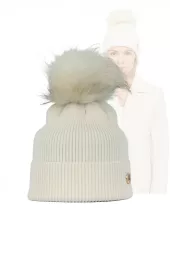 Damska czapka zimowa ecru z odpinanym pomponem z jenota W525B Polar Fashion