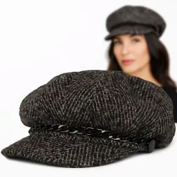 Kaszkiet Damski K291G  Brązowy Melanż z Łańcuszkiem Polar Fashion