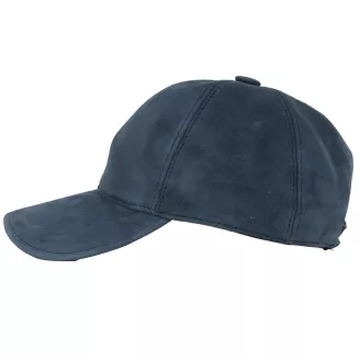 Ciepła Skórzana bejsbolówka męska nubuk granatowa zimowa K295C PolarFashion - 2