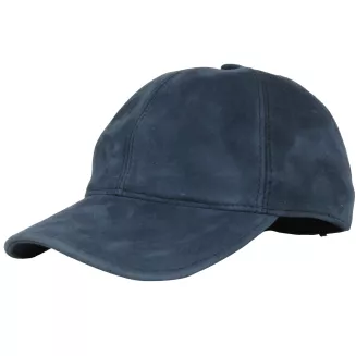 Ciepła Skórzana bejsbolówka męska nubuk granatowa zimowa K295C PolarFashion - 3