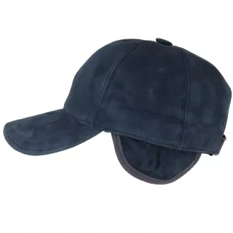 Ciepła Skórzana bejsbolówka męska nubuk granatowa zimowa K295C PolarFashion - 4