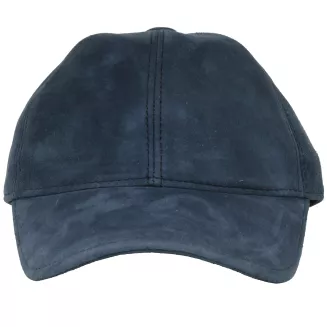 Ciepła Skórzana bejsbolówka męska nubuk granatowa zimowa K295C PolarFashion - 5