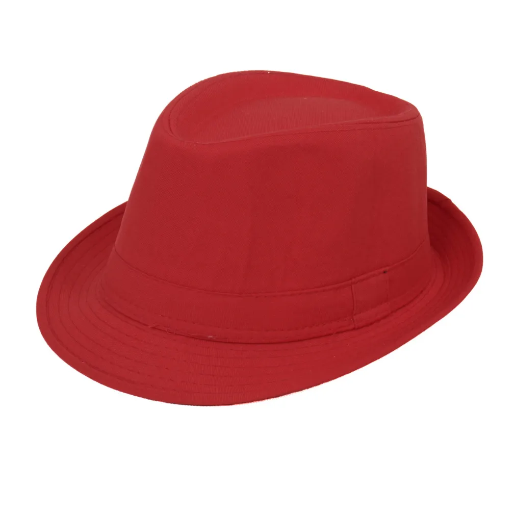 R159 Klasyczny kapelusz Trilby gładki czerwony