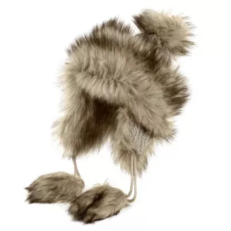 Ciemnobeżowa czapka uszatka zimowa futrzana Mongołka Bajka dla dziewczynki W210G - 4