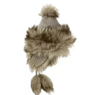 Ciemnobeżowa czapka uszatka zimowa futrzana Mongołka Bajka dla dziewczynki W210G - 5