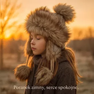 Ciemnobeżowa czapka uszatka zimowa futrzana Mongołka Bajka dla dziewczynki W210G - 6