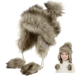 Ciemnobeżowa czapka uszatka zimowa futrzana Mongołka Bajka dla dziewczynki W210G