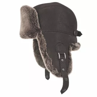 Czapka Zimowa Skórzana Pilotka Uszatka Unisex Ocieplana Futerkiem W533E - 7