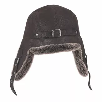 Czapka Zimowa Skórzana Pilotka Uszatka Unisex Ocieplana Futerkiem W533E - 9