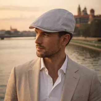 Kaszkiet Męski Popielaty Lniany Flat Cap Letni Lekki Przewiewny 57-60cm K309G - 6