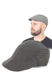 Grafitowy Letni Kaszkiet Męski w Kratkę K162D Polar Fashion – Rozmiar 58 cm