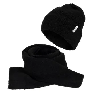 Komplet Damski Zimowy Polar Fashion W476D Czarna Czapka i Szalik Dzianinowe - 2