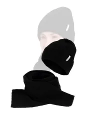Komplet Damski Zimowy Polar Fashion W476D Czarna Czapka i Szalik Dzianinowe