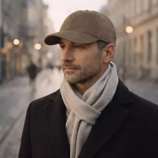 Ciepła Skórzana bejsbolówka męska zimowa NUBUK z uszami K295B Polar Fashion - 8