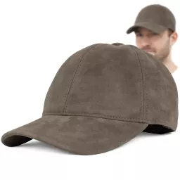 Ciepła Skórzana bejsbolówka męska zimowa NUBUK z uszami K295B Polar Fashion