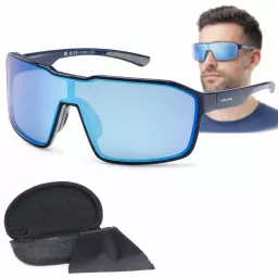 Granatowe Sportowe okulary męskie UV400 Mirror HD Icy Blue Solano SP60025A