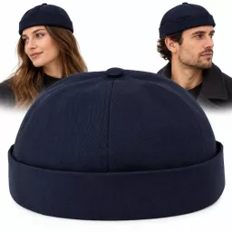 Czapka Bez Daszka Dokerka Leonka Fisherman Bawełniana Granatowa Unisex K263i