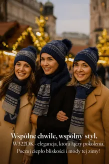 Damski Komplet Zimowy Czapka z Pomponem Szalik Granatowy W322DK Polar Fashion - 6