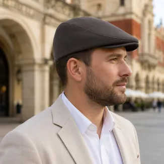 Kaszkiet Męski Bawełniany Brązowy Letni Czapka Flat Cap Ciemny Brąz K312F - 3