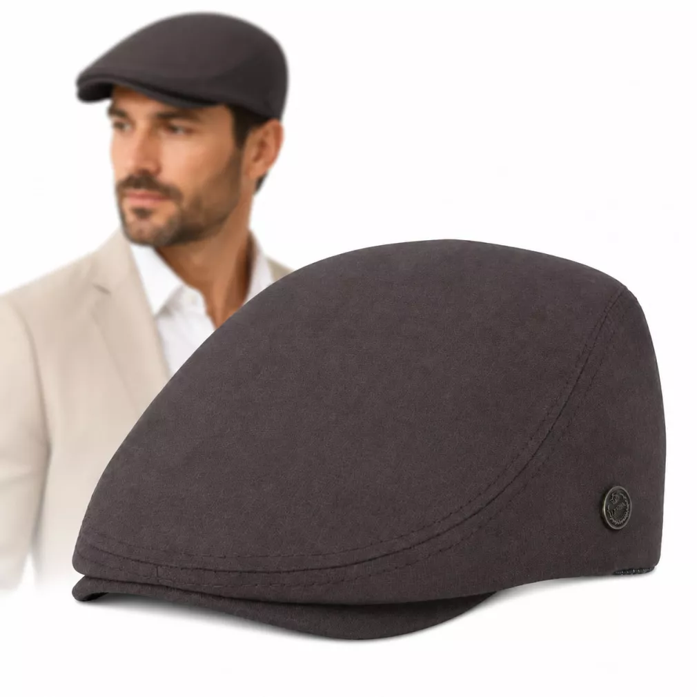 Kaszkiet Męski Bawełniany Brązowy Letni Czapka Flat Cap Ciemny Brąz K312F