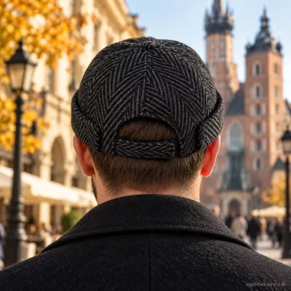 Dokerka męska czapka bez daszka Leonka Fisherman Grafitowa jodełka K325C - 6