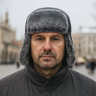 Czarna Męska Czapka Uszatka Pilotka Skórzana z Futrem Polar Fashion W520B - 7