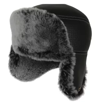 Czarna Męska Czapka Uszatka Pilotka Skórzana z Futrem Polar Fashion W520B - 2