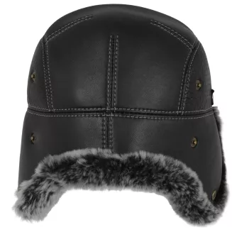 Czarna Męska Czapka Uszatka Pilotka Skórzana z Futrem Polar Fashion W520B - 6
