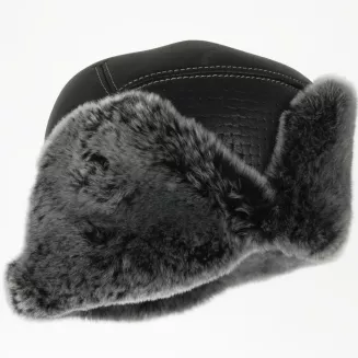 Czarna Męska Czapka Uszatka Pilotka Skórzana z Futrem Polar Fashion W520B - 5