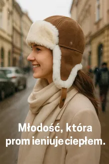 Pilotka Zimowa Brązowa, Skórzana Uszatka z Naturalnym Futrem W484B PolarFashion - 5
