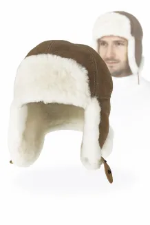 Pilotka Zimowa Brązowa, Skórzana Uszatka z Naturalnym Futrem W484B PolarFashion - 7
