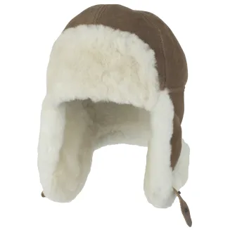 Pilotka Zimowa Brązowa, Skórzana Uszatka z Naturalnym Futrem W484B PolarFashion - 3