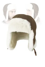 Pilotka Zimowa Brązowa, Skórzana Uszatka z Naturalnym Futrem W484B PolarFashion