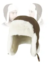 Pilotka Zimowa Brązowa, Skórzana Uszatka z Naturalnym Futrem W484B PolarFashion