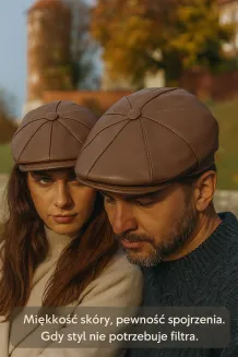 Skórzany kaszkiet Polar Fashion K233J – Mleczna Czekolada, unisex, skóra naturalna - 2
