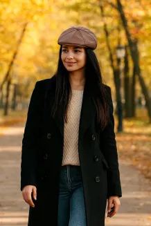 Skórzany kaszkiet Polar Fashion K233J – Mleczna Czekolada, unisex, skóra naturalna - 9