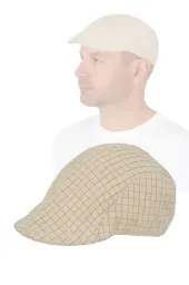 Męski Kaszkiet Letni Beżowy w Kratkę K162A Polar Fashion 58 cm