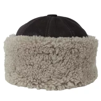 Ciemnobrązowa skórzana czapka zimowa z futrem ciepły toczek unisex W518T - 2