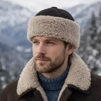 Ciemnobrązowa skórzana czapka zimowa z futrem ciepły toczek unisex W518T - 7