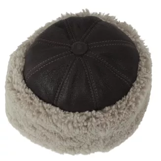 Ciemnobrązowa skórzana czapka zimowa z futrem ciepły toczek unisex W518T - 3