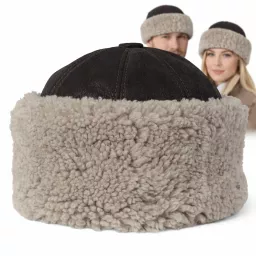 Ciemnobrązowa skórzana czapka zimowa z futrem ciepły toczek unisex W518T