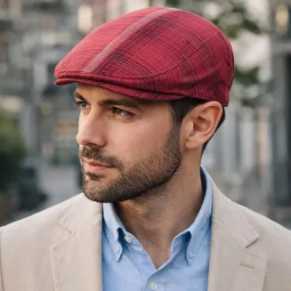 Kaszkiet męski czerwony w kratę flat cap bawełniany 57-59 cm K307D Polar Fashion - 5