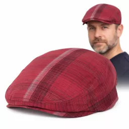 Kaszkiet męski czerwony w kratę flat cap bawełniany 57-59 cm K307D Polar Fashion