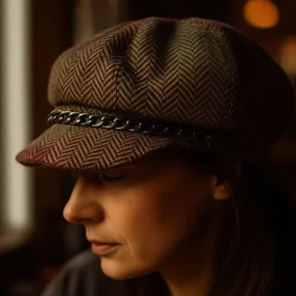 Kaszkiet Damski K291D Wiskoza w Kolorową Jodełkę z Łańcuszkiem Polar Fashion - 6