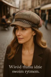 Kaszkiet Damski K291D Wiskoza w Kolorową Jodełkę z Łańcuszkiem Polar Fashion - 8